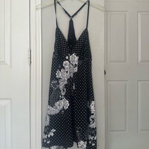 BLACK POLKA DOT DRESS WITH FLOWERS